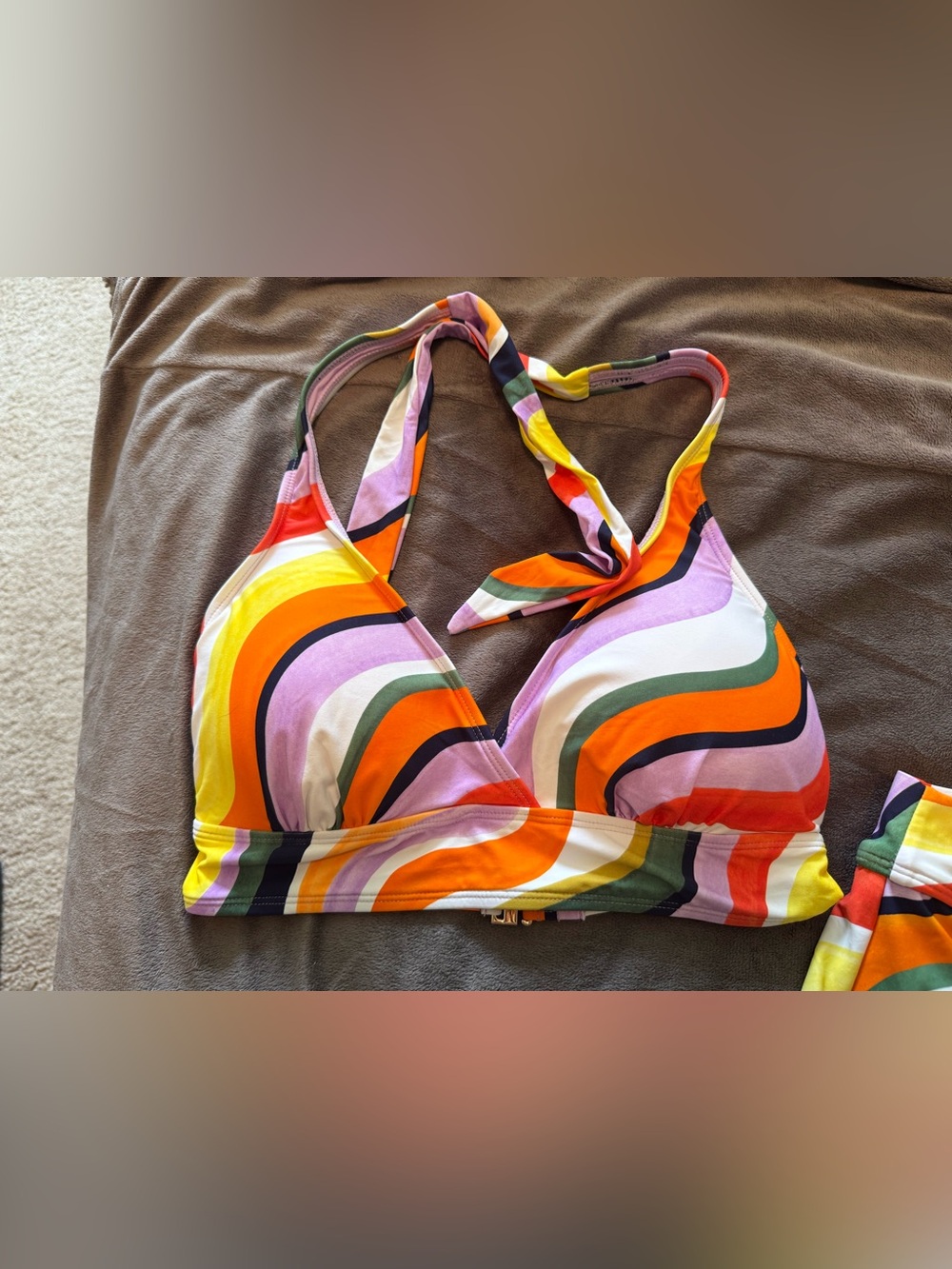 Anne Cole skirted Bikini Bottom with Multicolor Print Accent Halter Top XL/D - Picture 3 of 16